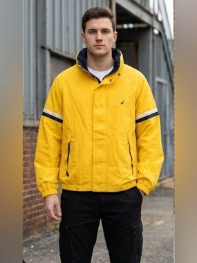 Nautica Bright Yellow Sailing Jacket with Navy Accents Size M
